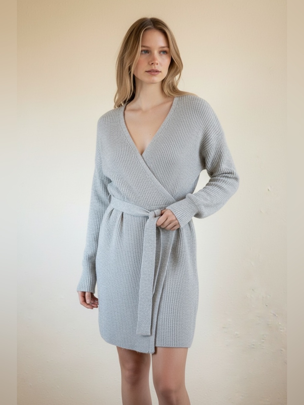 Aerie Hug Me Knit Belted Bell Sleeve Cardigan Grey Dress Size XS NWT